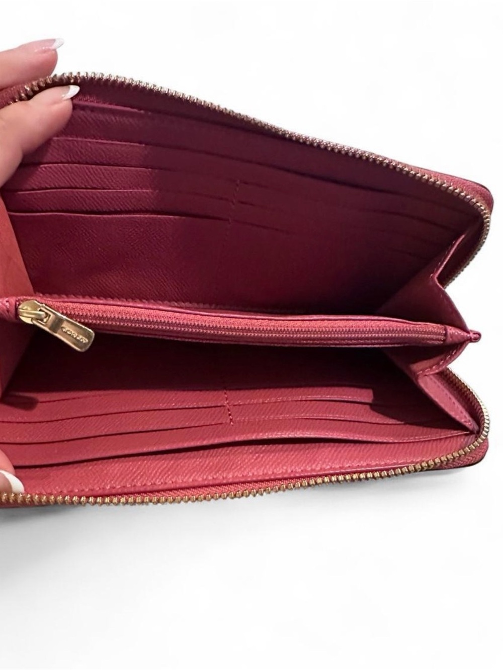 Coach Pebbled Leather Zip Wallet - Raspberry - Picture 6 of 7